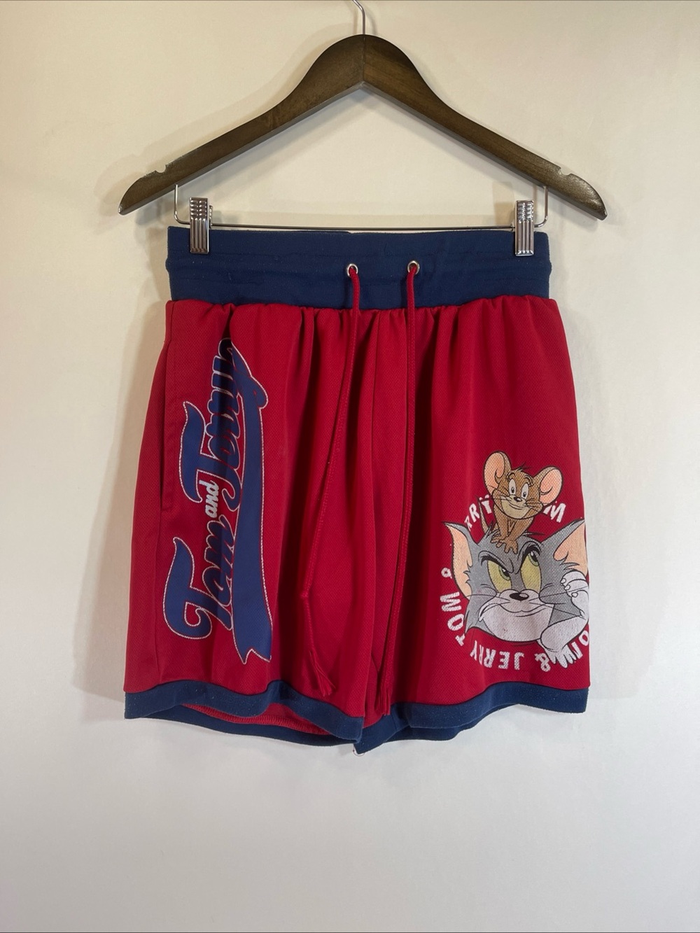 Tom and Jerry Cartoon Boxing-style LG Youth Unisex Shorts Retro Red with Pockets